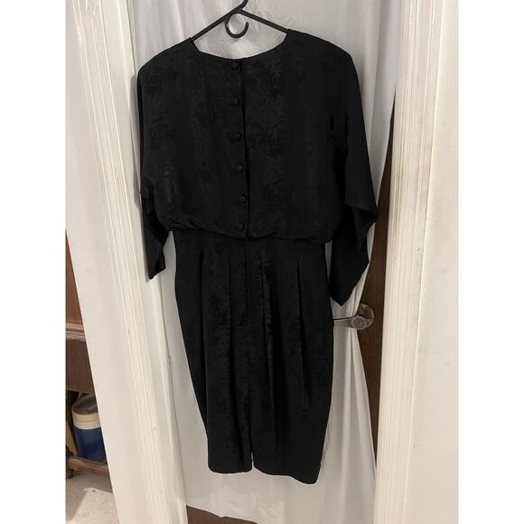 Silk Studio Black Floral Midi Dress Sz 14 Retro Silk Party Event - Picture 5 of 9